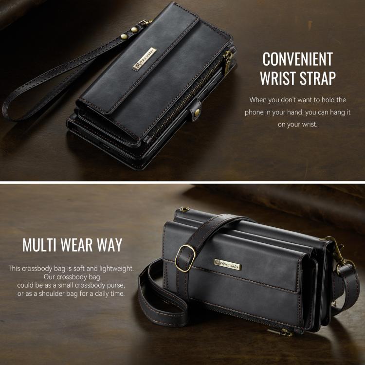 CaseMe RFID Blocking Zipper Wallet PU Leather Phone Case with Crossbody Strap - For Samsung Galaxy S23 FE / A54 / S23 Ultra / S23+