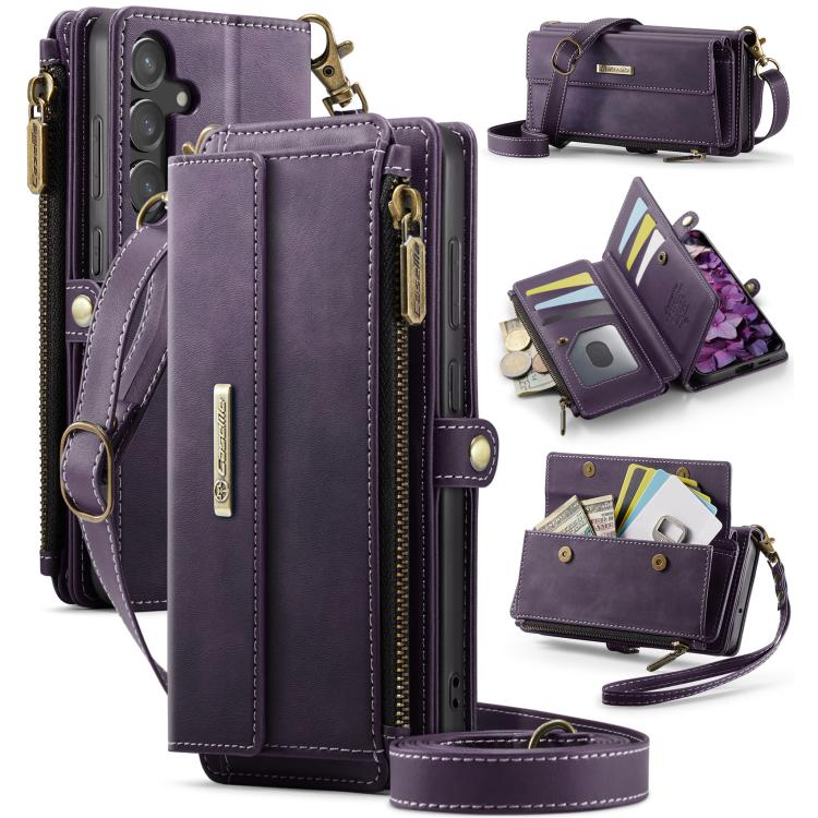 CaseMe RFID Blocking Zipper Wallet PU Leather Phone Case with Crossbody Strap - For Samsung Galaxy S23 FE / A54 / S23 Ultra / S23+