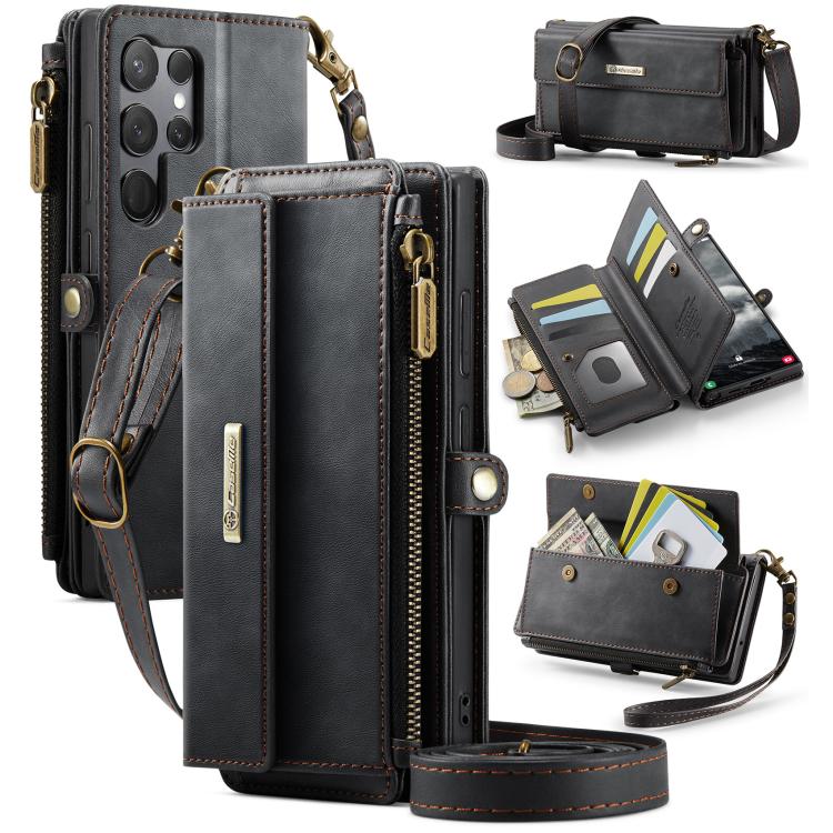 CaseMe RFID Blocking Zipper Wallet PU Leather Phone Case with Crossbody Strap - For Samsung Galaxy S23 FE / A54 / S23 Ultra / S23+