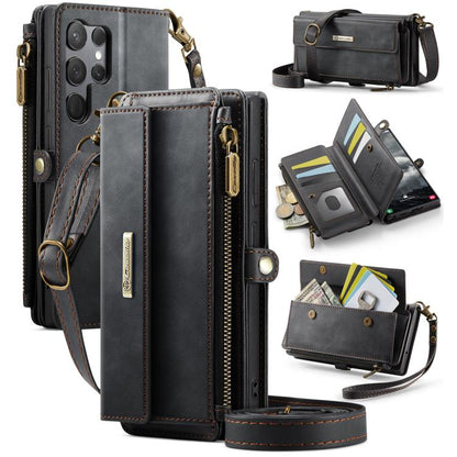 CaseMe RFID Blocking Zipper Wallet PU Leather Phone Case with Crossbody Strap - For Samsung Galaxy S23 FE / A54 / S23 Ultra / S23+