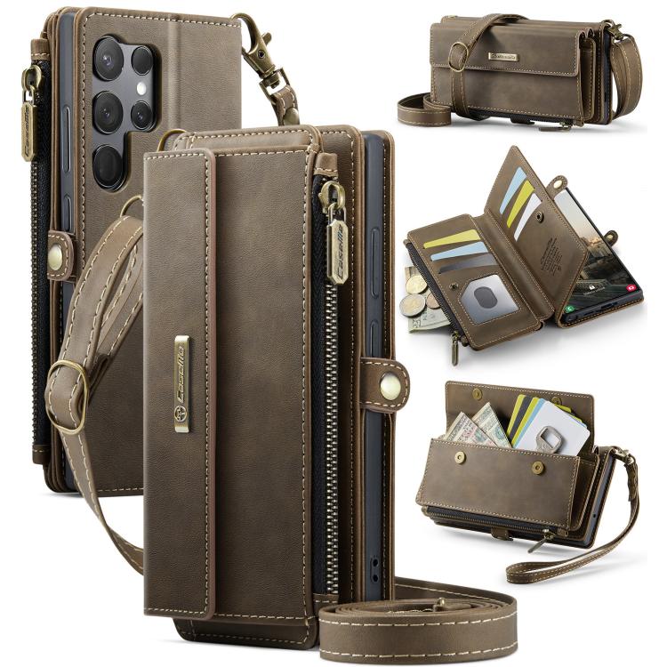 CaseMe RFID Blocking Zipper Wallet PU Leather Phone Case with Crossbody Strap - For Samsung Galaxy S23 FE / A54 / S23 Ultra / S23+
