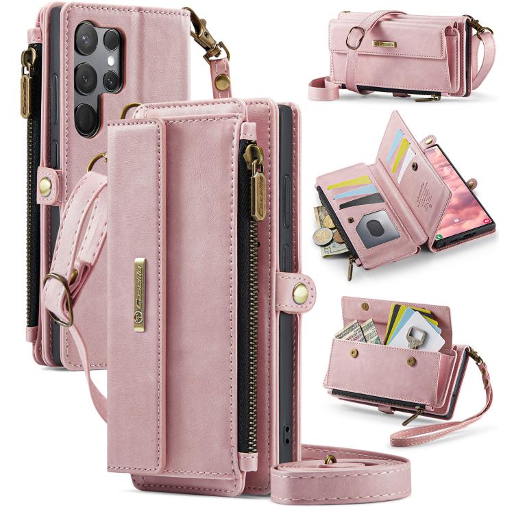 CaseMe RFID Blocking Zipper Wallet PU Leather Phone Case with Crossbody Strap - For Samsung Galaxy S23 FE / A54 / S23 Ultra / S23+