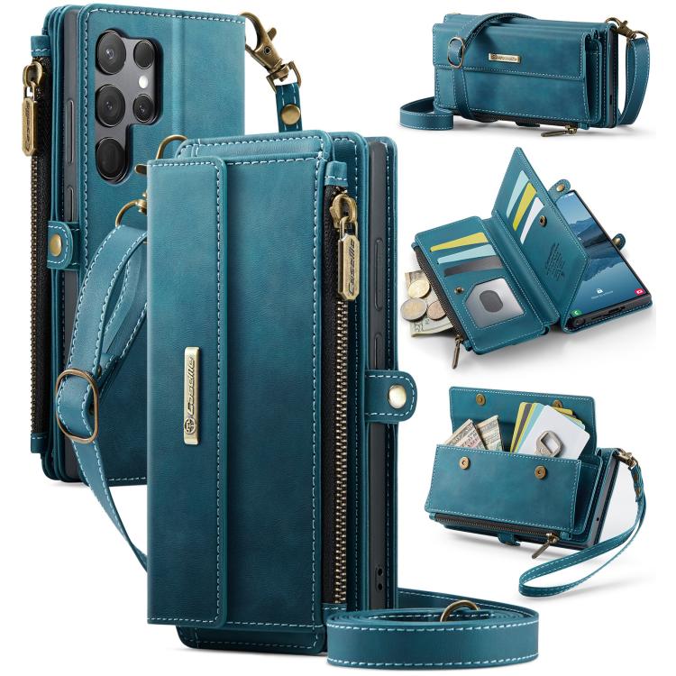 CaseMe RFID Blocking Zipper Wallet PU Leather Phone Case with Crossbody Strap - For Samsung Galaxy S23 FE / A54 / S23 Ultra / S23+