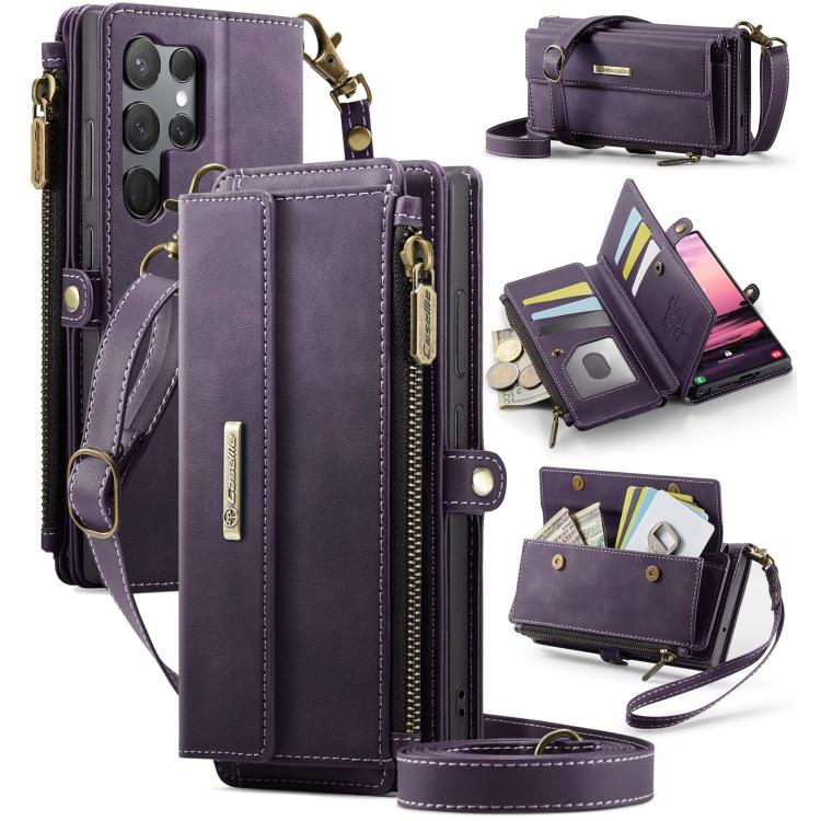 CaseMe RFID Blocking Zipper Wallet PU Leather Phone Case with Crossbody Strap - For Samsung Galaxy S23 FE / A54 / S23 Ultra / S23+