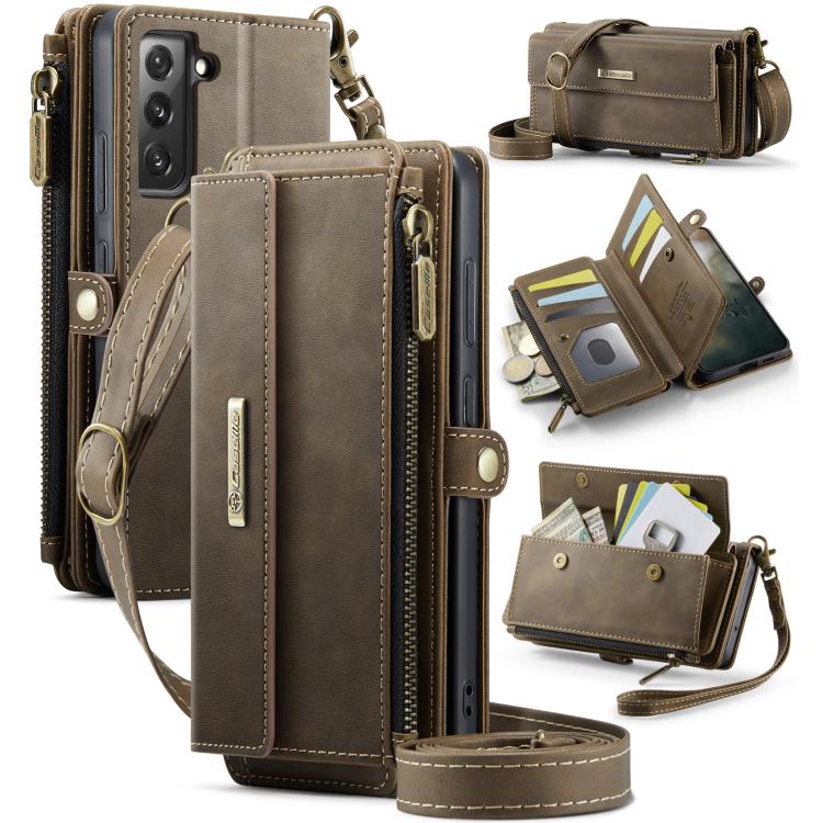 CaseMe RFID Blocking Zipper Wallet PU Leather Phone Case with Crossbody Strap - For Samsung Galaxy S23 / S22 Ultra / S22+ / S22