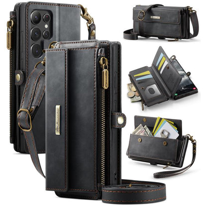CaseMe RFID Blocking Zipper Wallet PU Leather Phone Case with Crossbody Strap - For Samsung Galaxy S23 / S22 Ultra / S22+ / S22