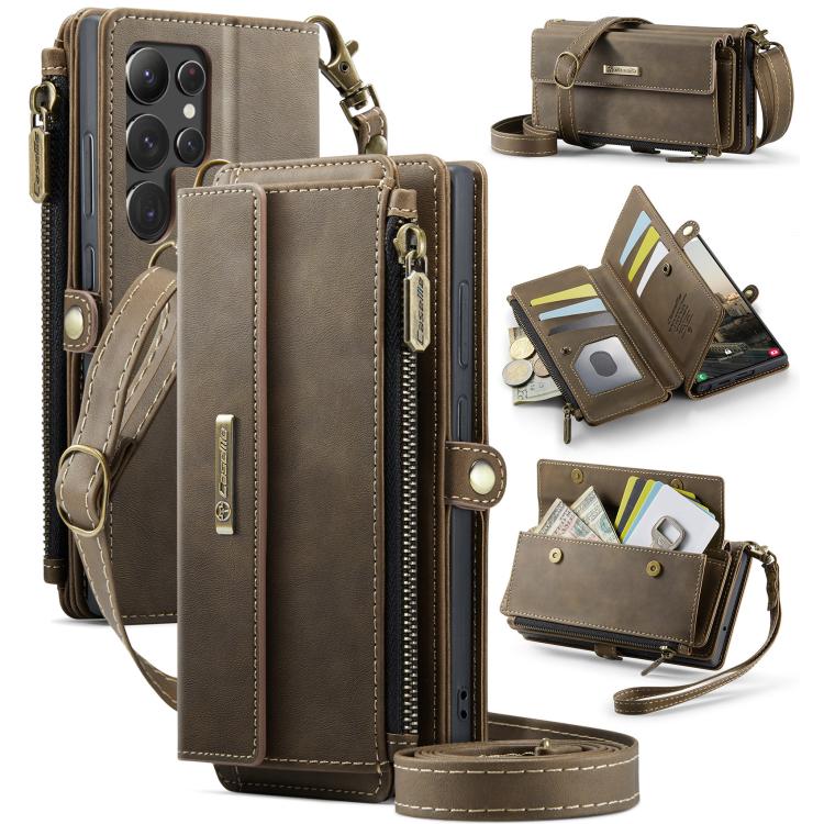 CaseMe RFID Blocking Zipper Wallet PU Leather Phone Case with Crossbody Strap - For Samsung Galaxy S23 / S22 Ultra / S22+ / S22