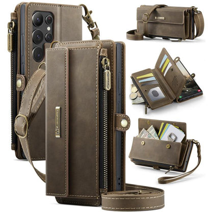 CaseMe RFID Blocking Zipper Wallet PU Leather Phone Case with Crossbody Strap - For Samsung Galaxy S23 / S22 Ultra / S22+ / S22