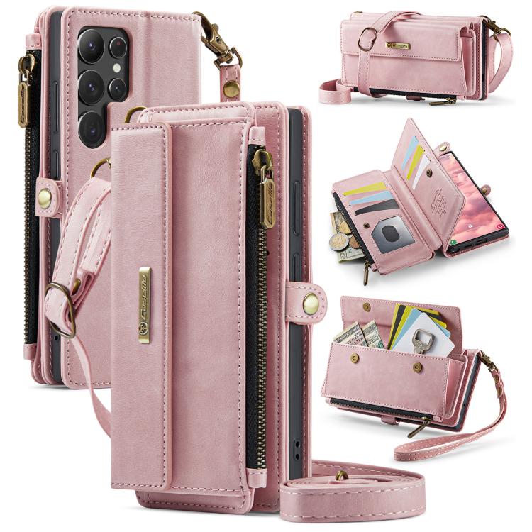 CaseMe RFID Blocking Zipper Wallet PU Leather Phone Case with Crossbody Strap - For Samsung Galaxy S23 / S22 Ultra / S22+ / S22