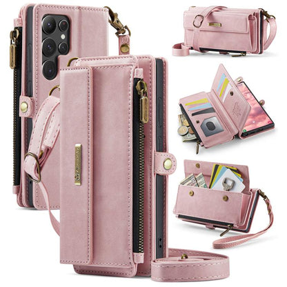 CaseMe RFID Blocking Zipper Wallet PU Leather Phone Case with Crossbody Strap - For Samsung Galaxy S23 / S22 Ultra / S22+ / S22
