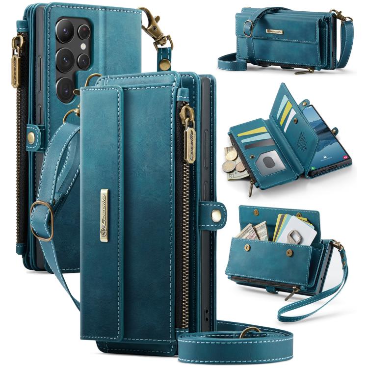 CaseMe RFID Blocking Zipper Wallet PU Leather Phone Case with Crossbody Strap - For Samsung Galaxy S23 / S22 Ultra / S22+ / S22