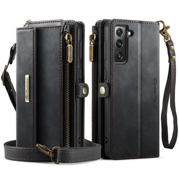 CaseMe RFID Blocking Zipper Wallet PU Leather Phone Case with Crossbody Strap - For Samsung Galaxy S21 FE / A52 / A53 / S21