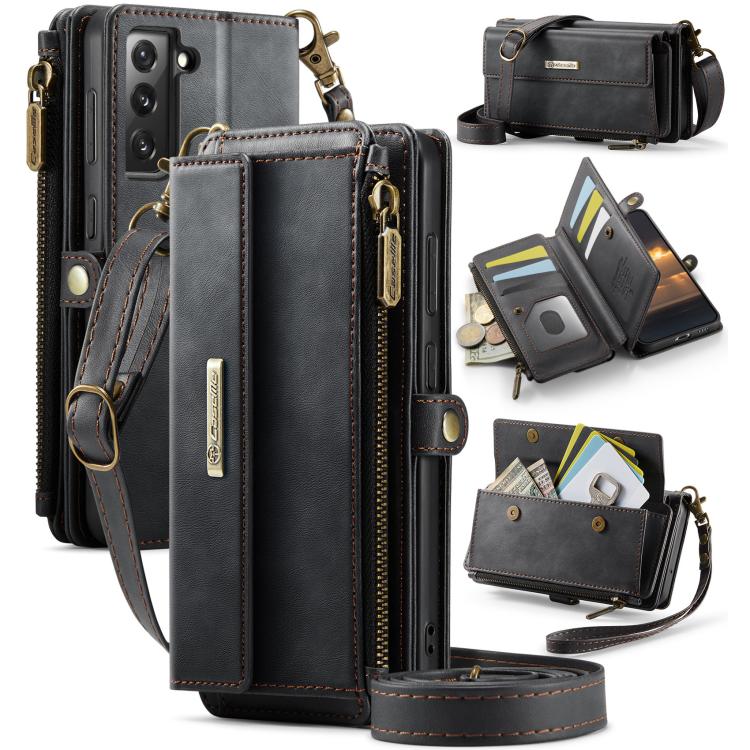 CaseMe RFID Blocking Zipper Wallet PU Leather Phone Case with Crossbody Strap - For Samsung Galaxy S21 FE / A52 / A53 / S21