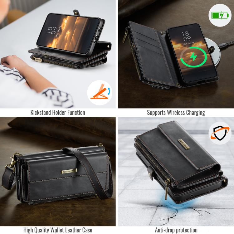 CaseMe RFID Blocking Zipper Wallet PU Leather Phone Case with Crossbody Strap - For Samsung Galaxy S21 FE / A52 / A53 / S21