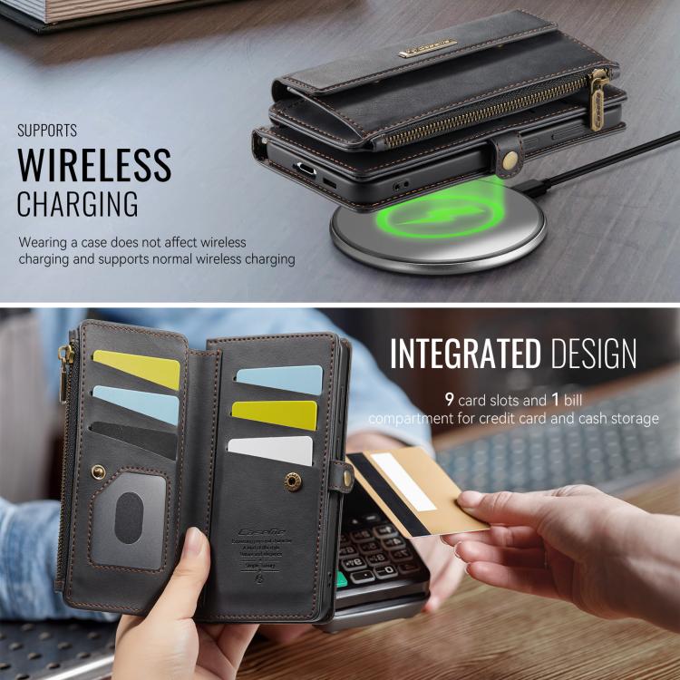 CaseMe RFID Blocking Zipper Wallet PU Leather Phone Case with Crossbody Strap - For Samsung Galaxy S21 FE / A52 / A53 / S21