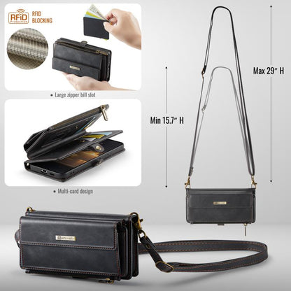 CaseMe RFID Blocking Zipper Wallet PU Leather Phone Case with Crossbody Strap - For Samsung Galaxy S21 FE / A52 / A53 / S21