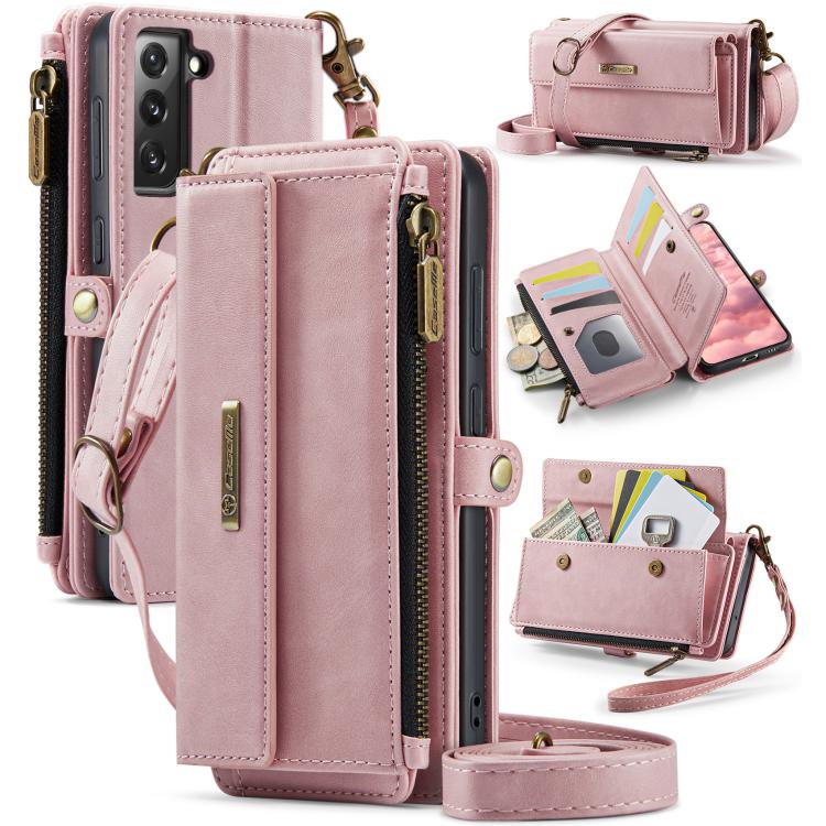 CaseMe RFID Blocking Zipper Wallet PU Leather Phone Case with Crossbody Strap - For Samsung Galaxy S21 FE / A52 / A53 / S21