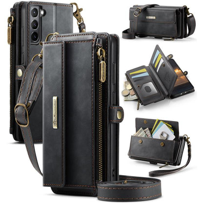 CaseMe RFID Blocking Zipper Wallet PU Leather Phone Case with Crossbody Strap - For Samsung Galaxy S21+ / S21 Ultra / S20 FE / S20 Ultra