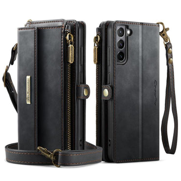 CaseMe RFID Blocking Zipper Wallet PU Leather Phone Case with Crossbody Strap - For Samsung Galaxy S21+ / S21 Ultra / S20 FE / S20 Ultra