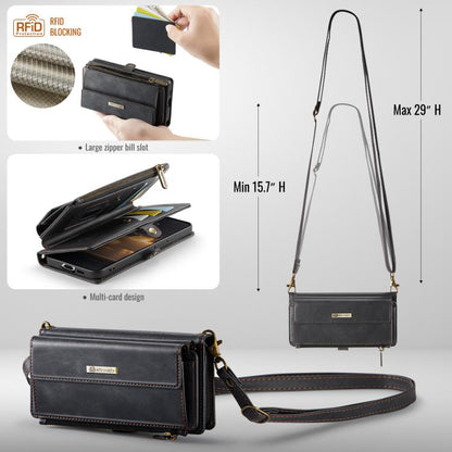 CaseMe RFID Blocking Zipper Wallet PU Leather Phone Case with Crossbody Strap - For Samsung Galaxy S21+ / S21 Ultra / S20 FE / S20 Ultra