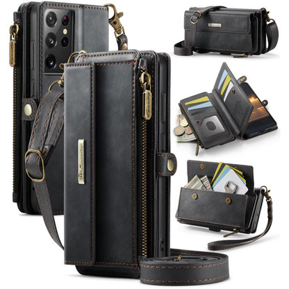 CaseMe RFID Blocking Zipper Wallet PU Leather Phone Case with Crossbody Strap - For Samsung Galaxy S21+ / S21 Ultra / S20 FE / S20 Ultra