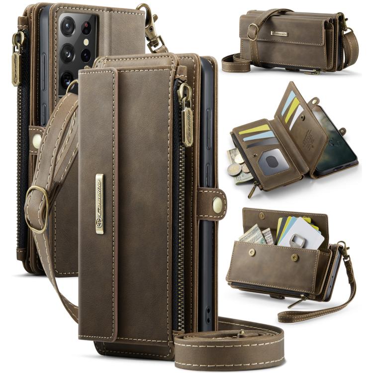 CaseMe RFID Blocking Zipper Wallet PU Leather Phone Case with Crossbody Strap - For Samsung Galaxy S21+ / S21 Ultra / S20 FE / S20 Ultra
