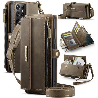 CaseMe RFID Blocking Zipper Wallet PU Leather Phone Case with Crossbody Strap - For Samsung Galaxy S21+ / S21 Ultra / S20 FE / S20 Ultra