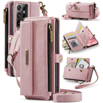 CaseMe RFID Blocking Zipper Wallet PU Leather Phone Case with Crossbody Strap - For Samsung Galaxy S21+ / S21 Ultra / S20 FE / S20 Ultra