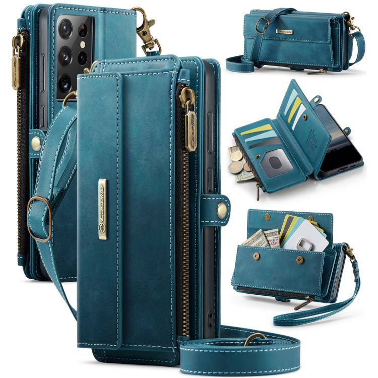 CaseMe RFID Blocking Zipper Wallet PU Leather Phone Case with Crossbody Strap - For Samsung Galaxy S21+ / S21 Ultra / S20 FE / S20 Ultra
