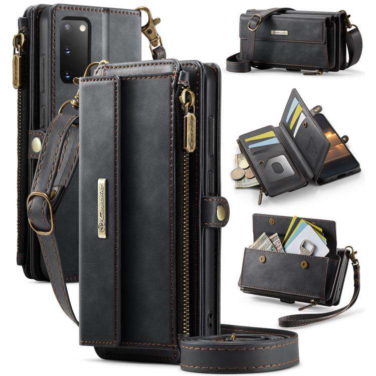 CaseMe RFID Blocking Zipper Wallet PU Leather Phone Case with Crossbody Strap - For Samsung Galaxy S20+ / S20 / S25 / S24 / S25+ / S24+
