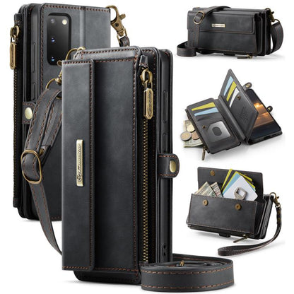 CaseMe RFID Blocking Zipper Wallet PU Leather Phone Case with Crossbody Strap - For Samsung Galaxy S20+ / S20 / S25 / S24 / S25+ / S24+