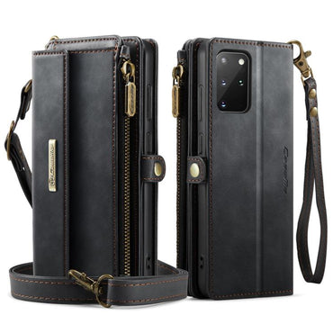 CaseMe RFID Blocking Zipper Wallet PU Leather Phone Case with Crossbody Strap - For Samsung Galaxy S20+ / S20 / S25 / S24 / S25+ / S24+