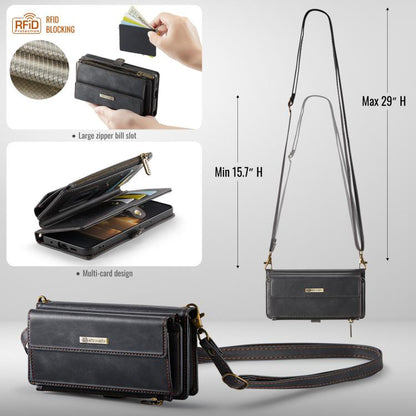 CaseMe RFID Blocking Zipper Wallet PU Leather Phone Case with Crossbody Strap - For Samsung Galaxy S20+ / S20 / S25 / S24 / S25+ / S24+