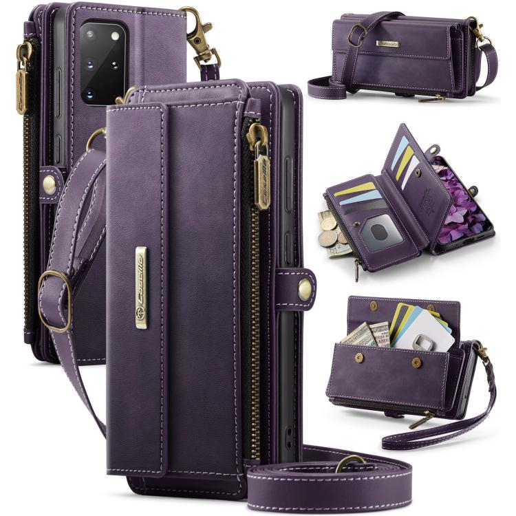 CaseMe RFID Blocking Zipper Wallet PU Leather Phone Case with Crossbody Strap - For Samsung Galaxy S20+ / S20 / S25 / S24 / S25+ / S24+