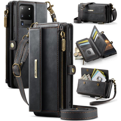 CaseMe RFID Blocking Zipper Wallet PU Leather Phone Case with Crossbody Strap - For Samsung Galaxy S21+ / S21 Ultra / S20 FE / S20 Ultra