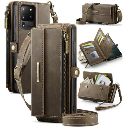 CaseMe RFID Blocking Zipper Wallet PU Leather Phone Case with Crossbody Strap - For Samsung Galaxy S21+ / S21 Ultra / S20 FE / S20 Ultra