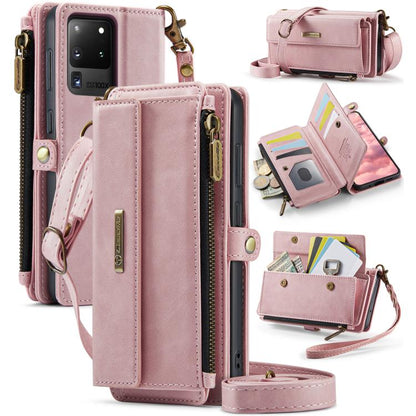CaseMe RFID Blocking Zipper Wallet PU Leather Phone Case with Crossbody Strap - For Samsung Galaxy S21+ / S21 Ultra / S20 FE / S20 Ultra