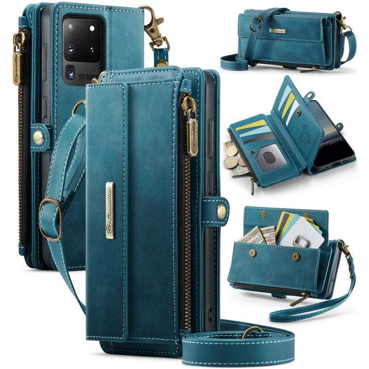 CaseMe RFID Blocking Zipper Wallet PU Leather Phone Case with Crossbody Strap - For Samsung Galaxy S21+ / S21 Ultra / S20 FE / S20 Ultra