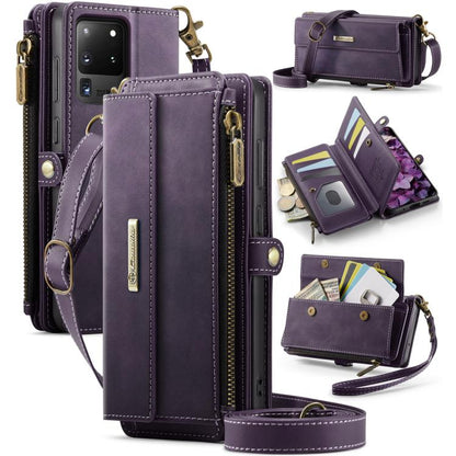 CaseMe RFID Blocking Zipper Wallet PU Leather Phone Case with Crossbody Strap - For Samsung Galaxy S21+ / S21 Ultra / S20 FE / S20 Ultra