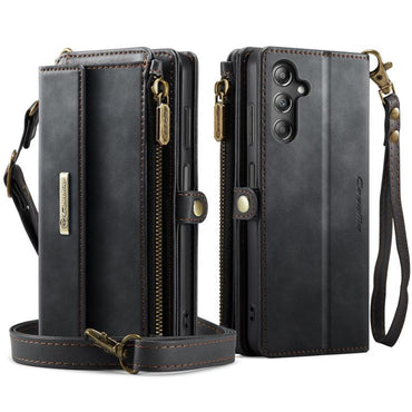 CaseMe RFID Blocking Zipper Wallet PU Leather Phone Case with Crossbody Strap - For Samsung Galaxy A14 / A13 5G