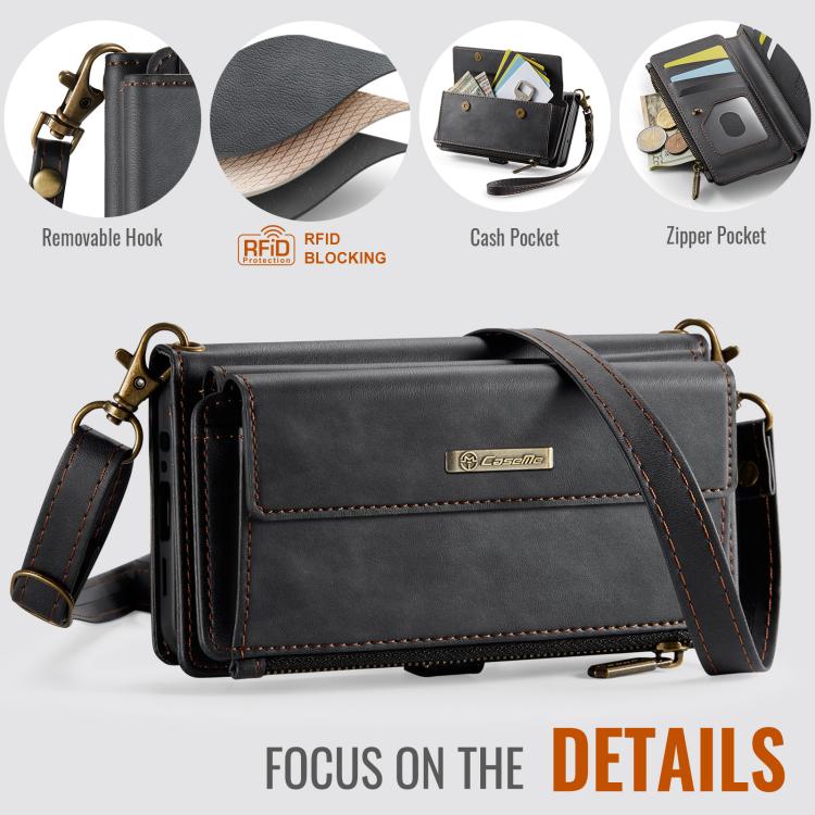 CaseMe RFID Blocking Zipper Wallet PU Leather Phone Case with Crossbody Strap - For Samsung Galaxy A14 / A13 5G