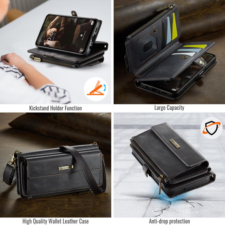 CaseMe RFID Blocking Zipper Wallet PU Leather Phone Case with Crossbody Strap - For Samsung Galaxy A14 / A13 5G