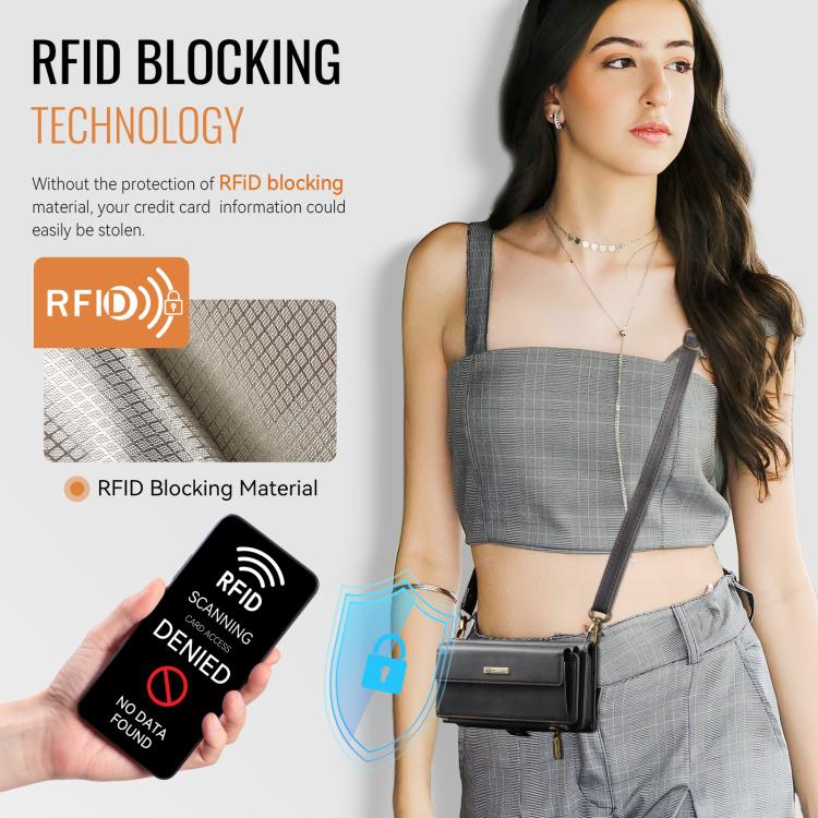 CaseMe RFID Blocking Zipper Wallet PU Leather Phone Case with Crossbody Strap - For Samsung Galaxy A14 / A13 5G