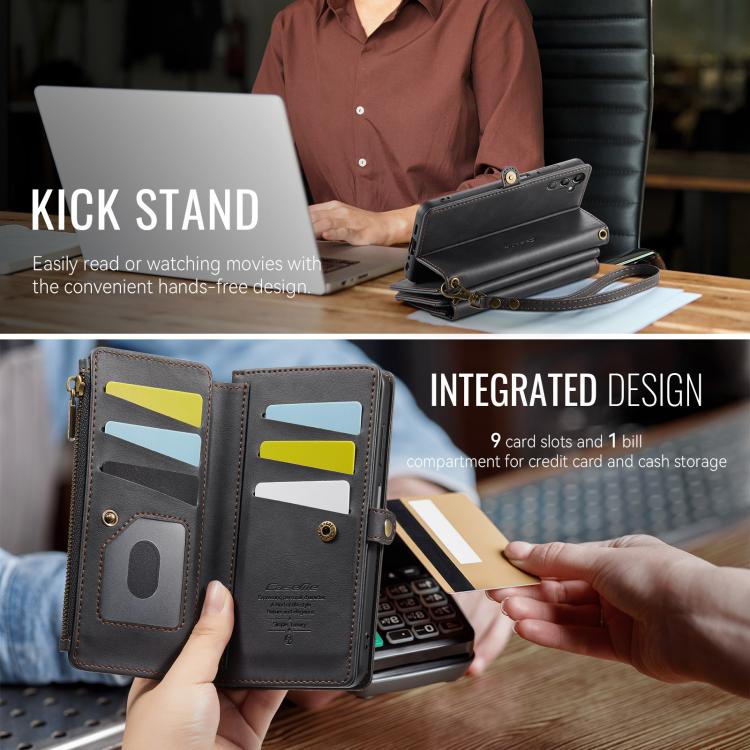 CaseMe RFID Blocking Zipper Wallet PU Leather Phone Case with Crossbody Strap - For Samsung Galaxy A14 / A13 5G