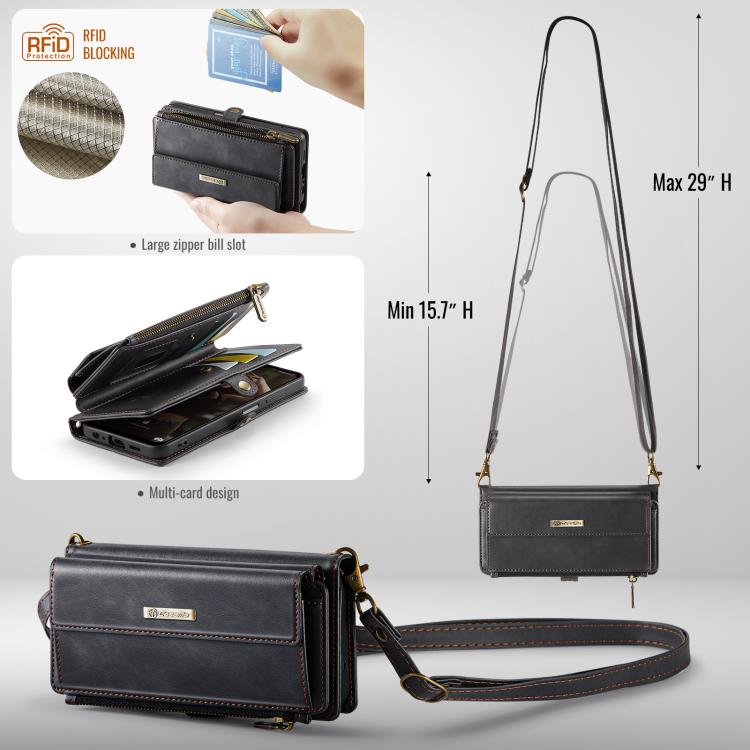 CaseMe RFID Blocking Zipper Wallet PU Leather Phone Case with Crossbody Strap - For Samsung Galaxy A14 / A13 5G