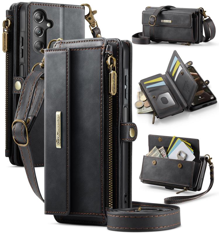 CaseMe RFID Blocking Zipper Wallet PU Leather Phone Case with Crossbody Strap - For Samsung Galaxy S25 Edge / A56 / A16 / S25 Ultra