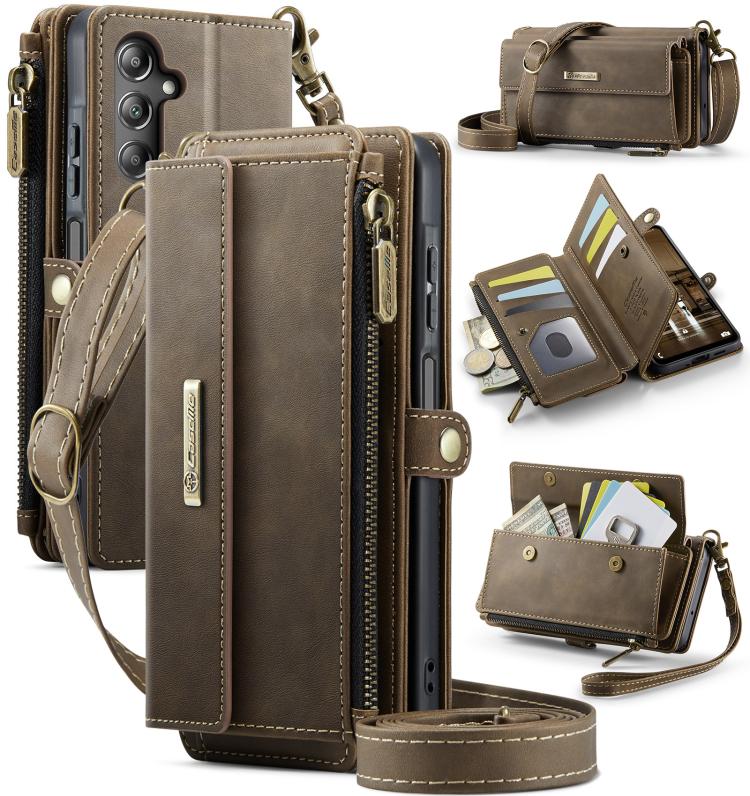 CaseMe RFID Blocking Zipper Wallet PU Leather Phone Case with Crossbody Strap - For Samsung Galaxy S25 Edge / A56 / A16 / S25 Ultra