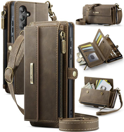 CaseMe RFID Blocking Zipper Wallet PU Leather Phone Case with Crossbody Strap - For Samsung Galaxy S25 Edge / A56 / A16 / S25 Ultra