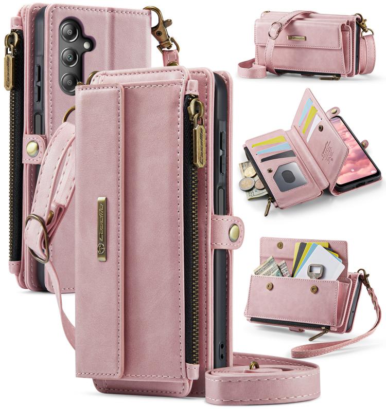 CaseMe RFID Blocking Zipper Wallet PU Leather Phone Case with Crossbody Strap - For Samsung Galaxy S25 Edge / A56 / A16 / S25 Ultra