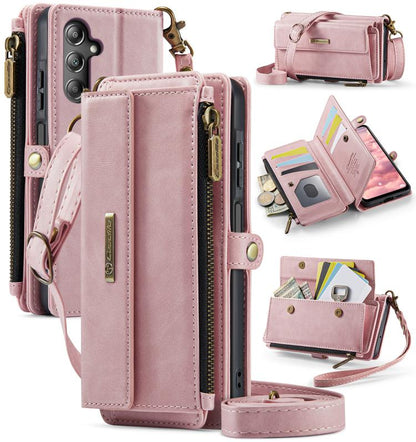 CaseMe RFID Blocking Zipper Wallet PU Leather Phone Case with Crossbody Strap - For Samsung Galaxy S25 Edge / A56 / A16 / S25 Ultra